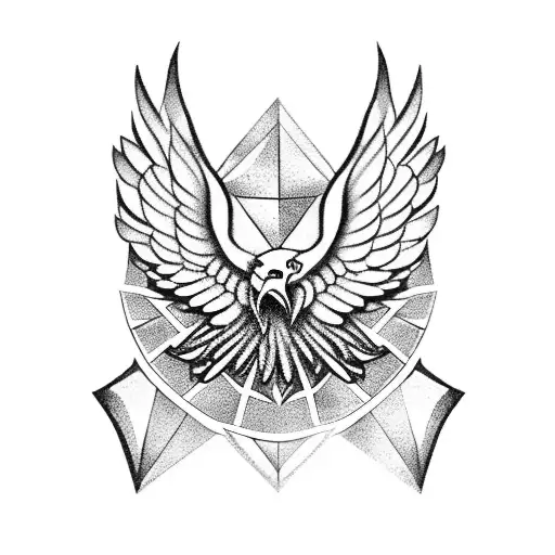 An eagle perched on an anvil, symbolizing strength and determination in blackwork style tattoo design idea