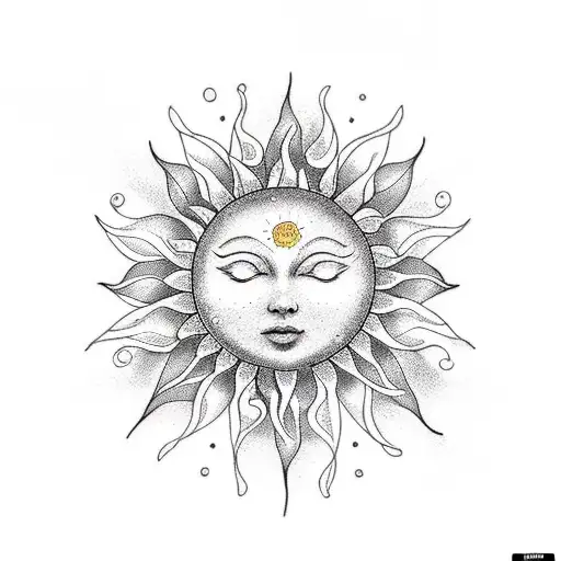 A dotwork tattoo of a sun with delicate flower petals forming the rays, representing the dreamer's love for both the sun and flowers tattoo design idea