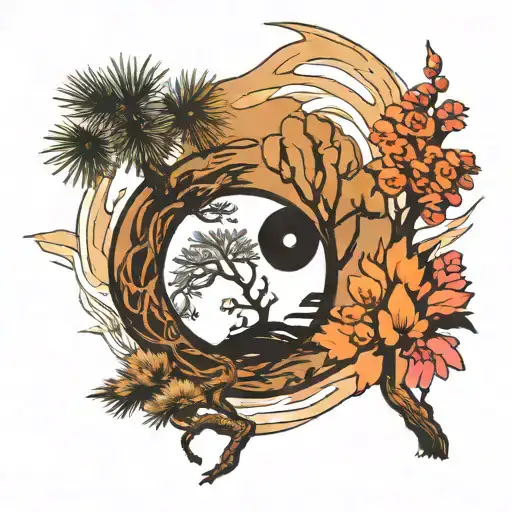 Joshua tree yin and yang  tattoo design idea