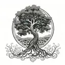 A yin and yang tree with intricate roots and branches intertwined, symbolizing balance and harmony in life tattoo design idea