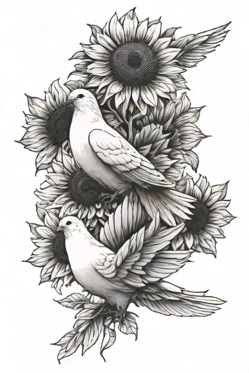 white dove flying over sunflowers tattoo design idea