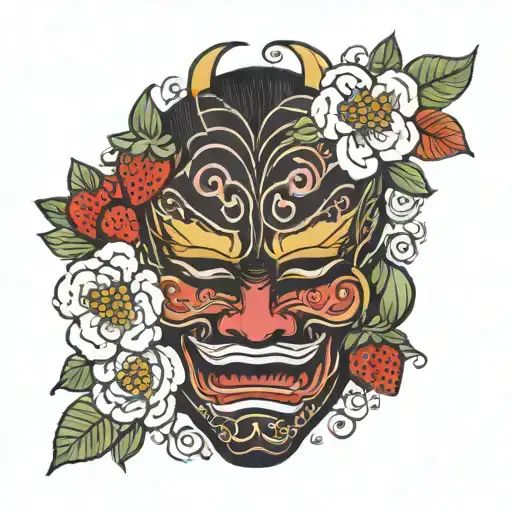japan mask in strawberry tattoo design idea