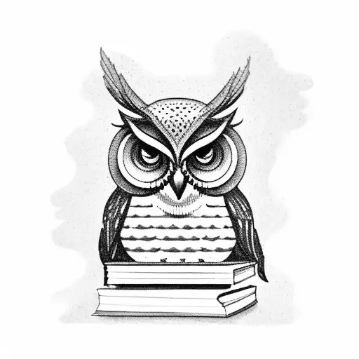 An owl perched on a stack of books symbolizing wisdom and knowledge tattoo design idea