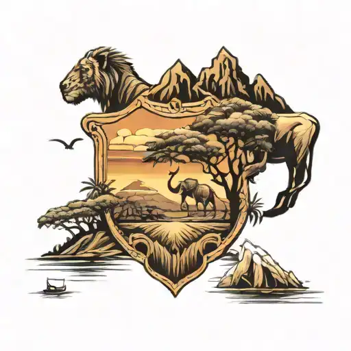 Kilimanjaro chest tattoo with safari scene tattoo design idea