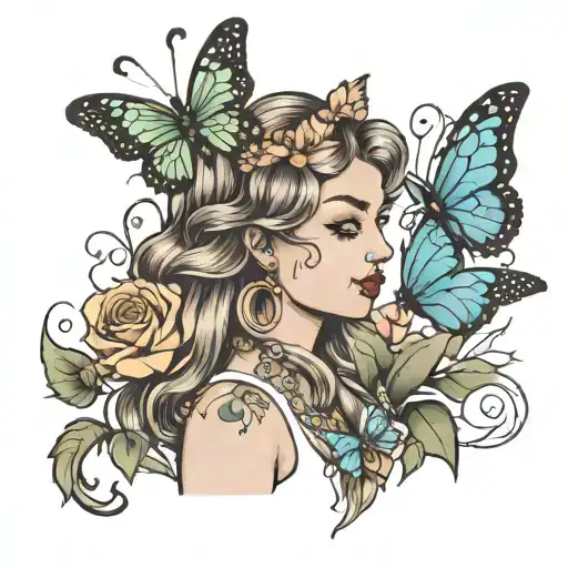 "My girl" and a tiara and a butterfly resting tattoo design idea