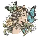 "My girl" and a tiara and a butterfly resting tattoo design idea