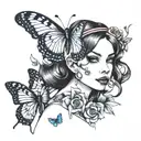 "My girl" and a tiara and a butterfly resting tattoo design idea
