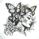 "My girl" and a tiara and a butterfly resting tattoo design idea