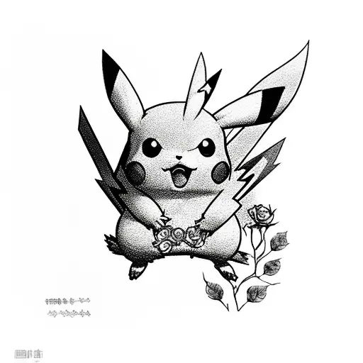 pikachu with roses tattoo design idea