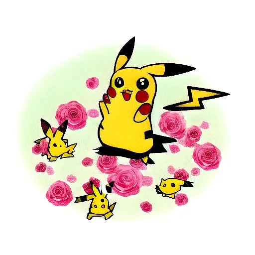 pikachu with roses tattoo design idea