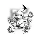 pikachu with roses tattoo design idea