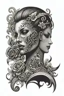 The design should prominently feature a human figure. One half of the figure should appear normal, while the other half  tattoo design idea