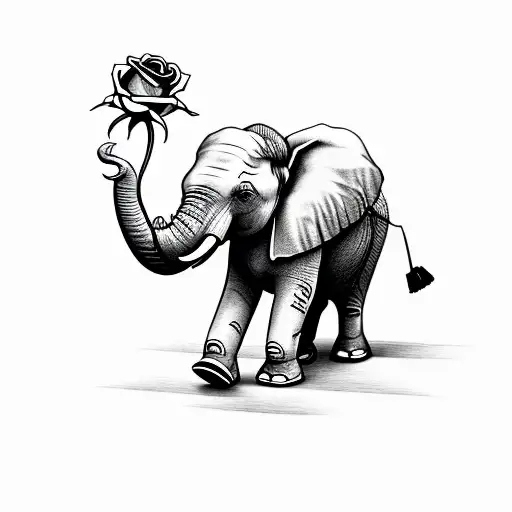 elephant with rose tattoo design idea