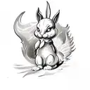 A devil in a vintage Playboy bunny outfit, surrounded by flames and smoke tattoo design idea