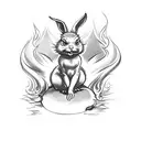 A devil in a vintage Playboy bunny outfit, surrounded by flames and smoke tattoo design idea