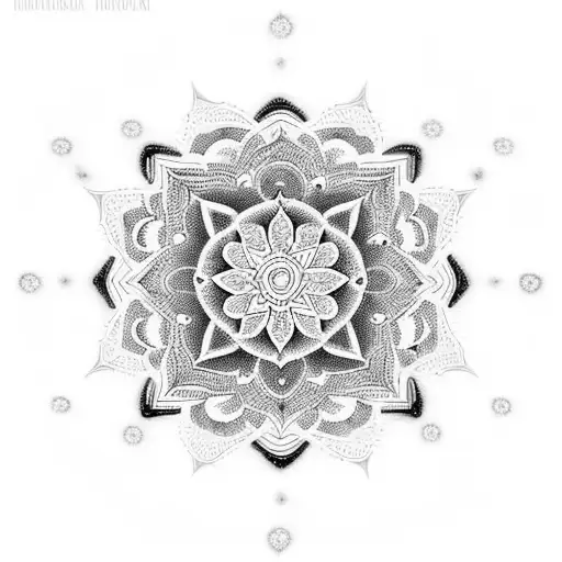 A black-grey tattoo featuring a mandala with intricate floral patterns surrounding the number 11 tattoo design idea