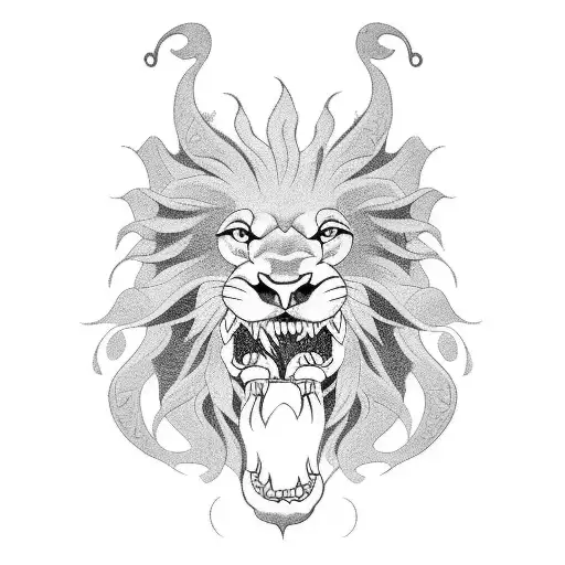 fu lion biting a dragon tattoo design idea