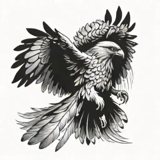 hawk flying side on feathers soaring tattoo design idea