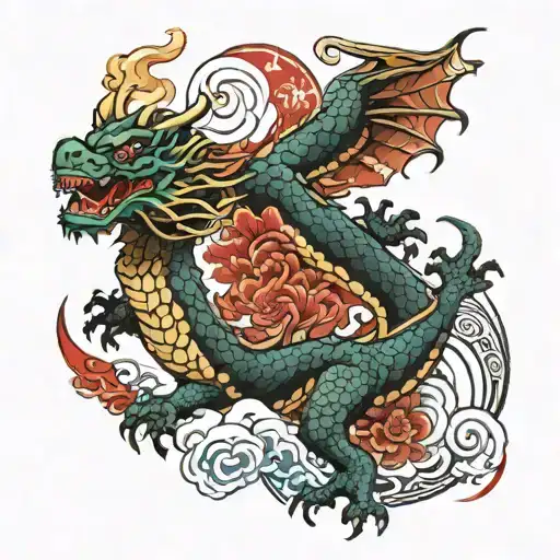 japenese dragon flying tattoo design idea