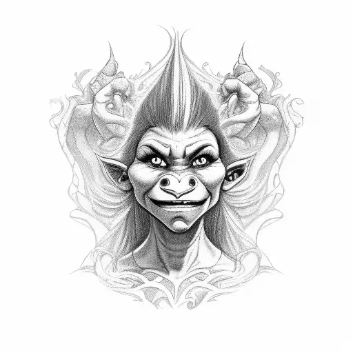 a troll mother with three children tattoo design idea