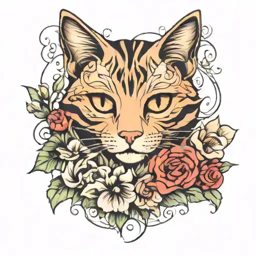 cat with flowers  tattoo design idea
