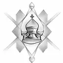 A unique tattoo design combining the elegance of a queen chess piece with the symbolism of an hourglass, representing the strategic nature of time. tattoo design idea