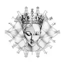 A unique tattoo design combining the elegance of a queen chess piece with the symbolism of an hourglass, representing the strategic nature of time. tattoo design idea