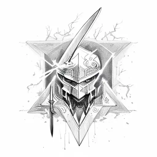 a sword piercing through lightning with broken and shattered hilt  tattoo design idea