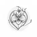 very simple line art style minimalist half of a heart outline made up of vine, leaves, daffodil and sweet pea flowers tattoo design idea