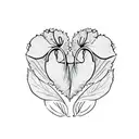 very simple line art style minimalist half of a heart outline made up of vine, leaves, daffodil and sweet pea flowers tattoo design idea