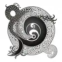 Infinity yinyang helping hand reaching labyrinth representing tattoo design idea