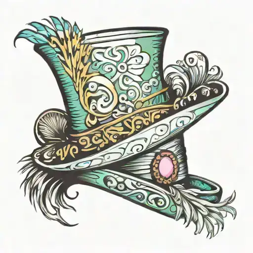 mad hatter hat with resplendent quetzal feather   tattoo design idea