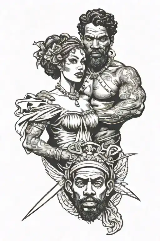 black master male and white slave female tattoo design idea