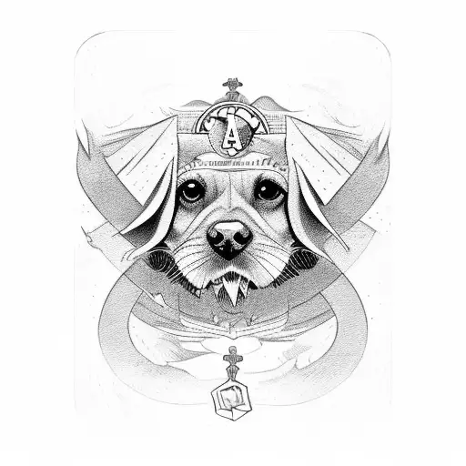 carta de tarot antiga com um cachorro da raça pastor alemão  tattoo design idea