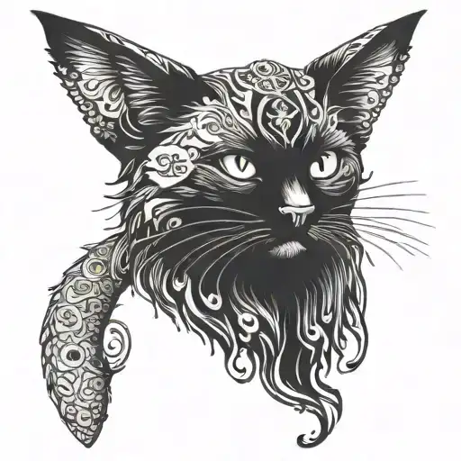 half majestic ragdoll cat half baphomet satanic blend tattoo design idea
