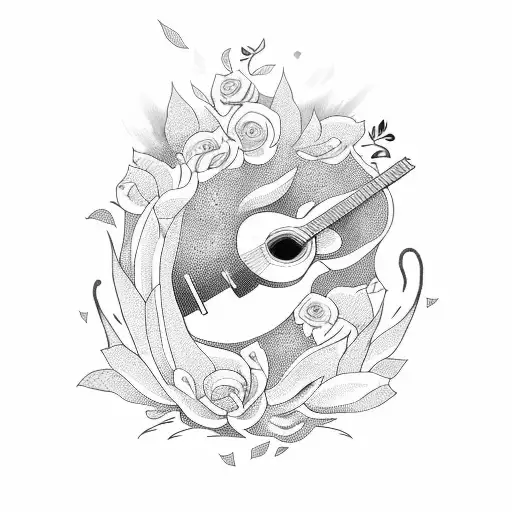 tattoo which contains, lizard, flower,guitar,music,sunshine,forest tattoo design idea