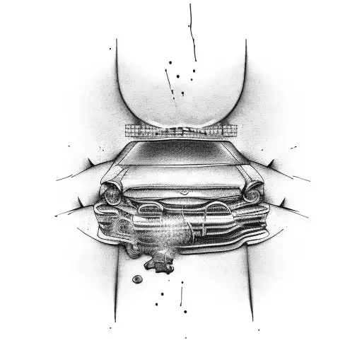 Car crashing into a prison wall tattoo design idea