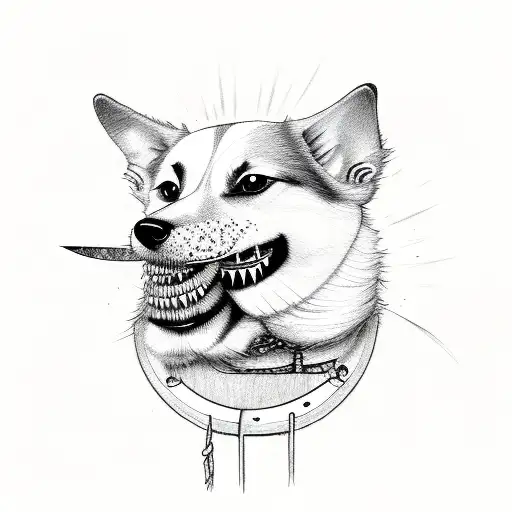 Dog with a knife in its mouth tattoo design idea