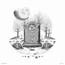 Graveyard scene with tombstones and a moonlit sky tattoo design idea