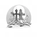 Graveyard scene with tombstones and a moonlit sky tattoo design idea