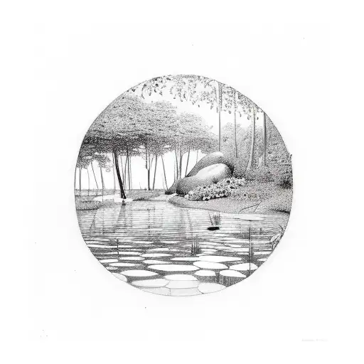pond with "I found paradise in a pond" tattoo design idea