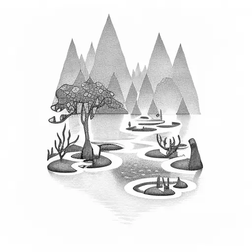 pond with the words "I found paradise in a pond" tattoo design idea