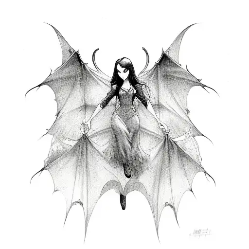 A group of vampire girls flying with bat wings tattoo design idea
