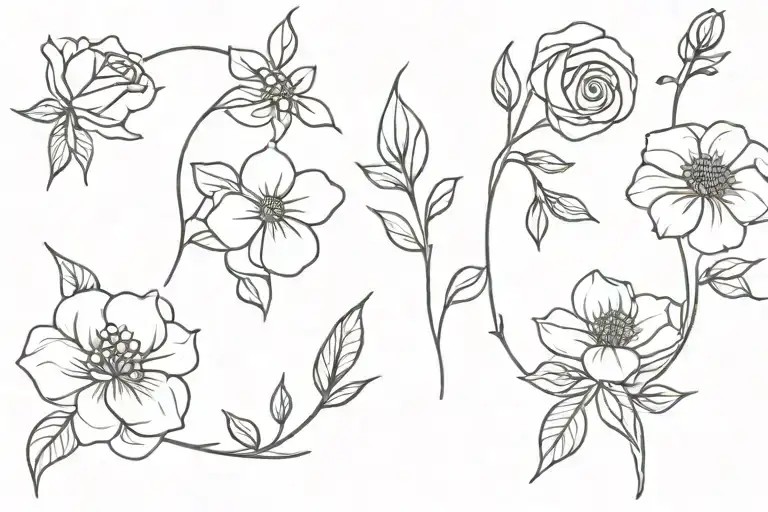 rose, daisy, honey suckle, sweet pea flowers tattoo design idea
