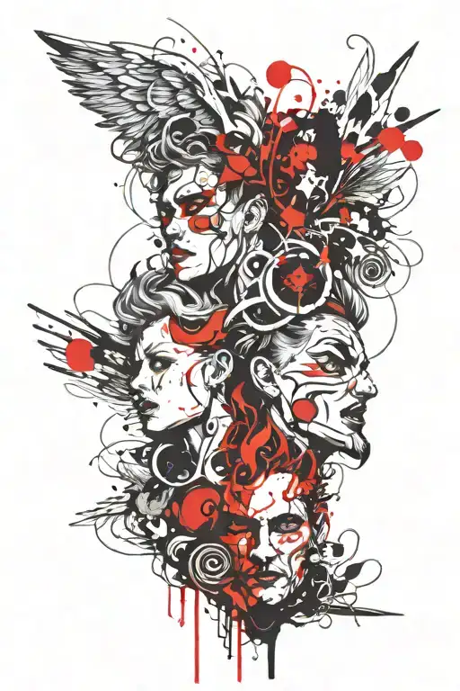 angel and devil face tattoo design idea