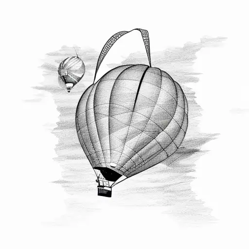 A sketch of a hot air balloon flying over famous landmarks tattoo design idea
