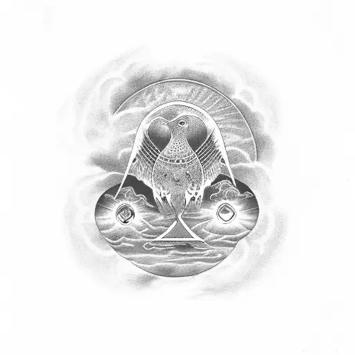 ankh with clouds, doves, and light in background  tattoo design idea