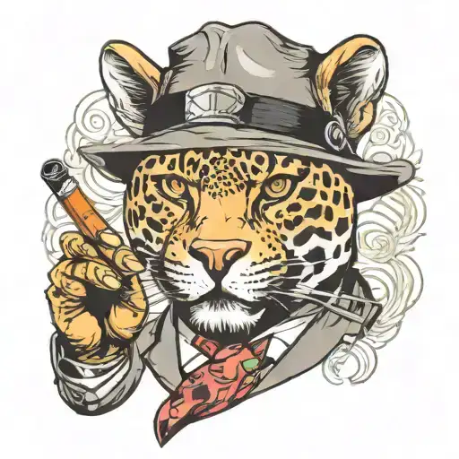 gangster jaguar smoking a cigar tattoo design idea