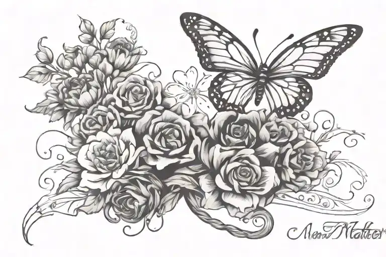 "mind over matter" near the rib cage, i want the text and it can be decorated with flowers with a flowly italics font tattoo design idea