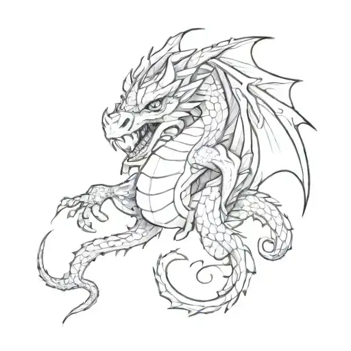 a cute but strong-looking dragon, hugged by a mini black and white jellyfish tattoo tattoo design idea